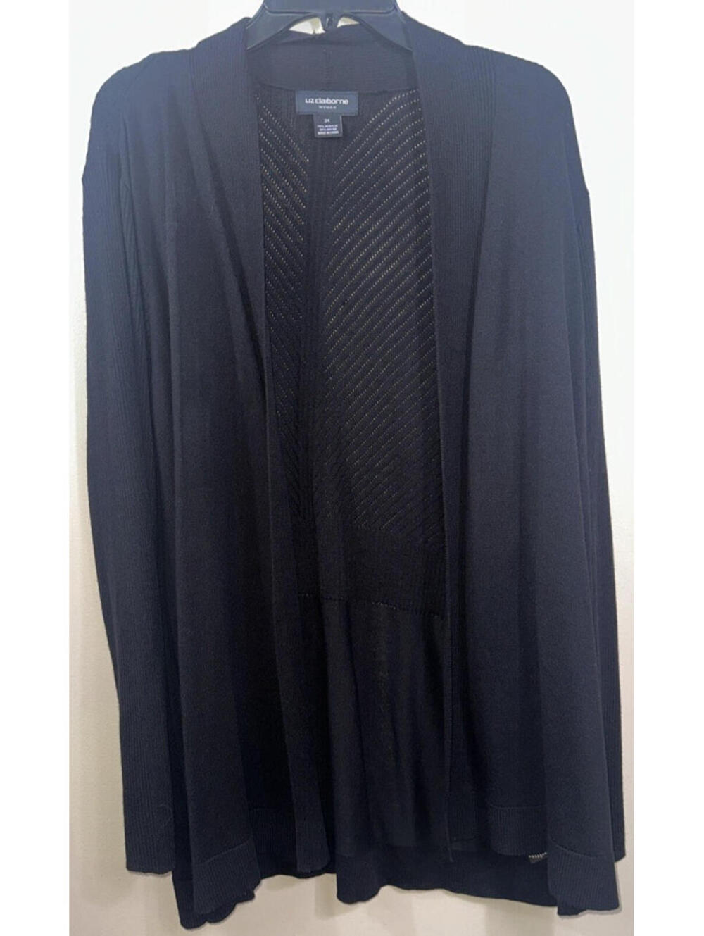 Liz Claiborne Open Cardigan Black Stretch Jersey Knit Minimal Comfort Sz 2X